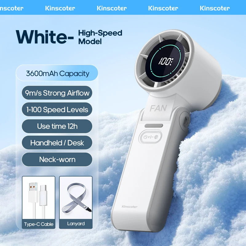 Portable High Speed Cooling Handheld Fan 3600Mah Rechargeable 100 Wind Speeds Adjustable Mini Foldable Air Cooling Turbo Fan