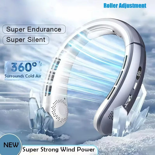 8000Mah USB Hanging Neck Fan Portable Bladeless Mini Rechargeable Mute LED Digital Display Electric Air Cooler Handheld