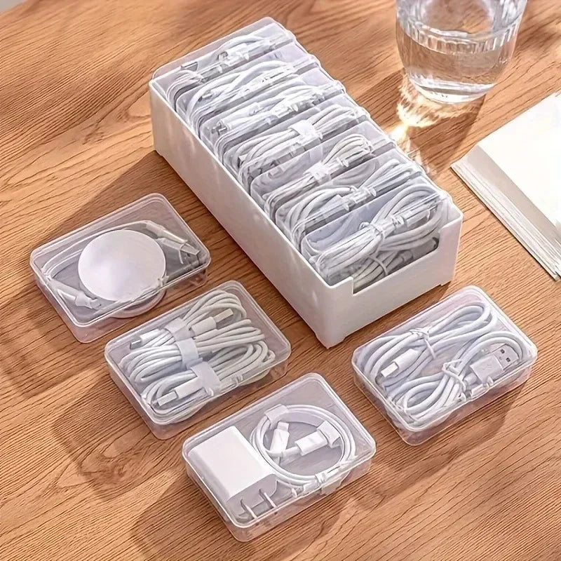 8Pcs Data Cable Storage Box, Cable, Phone Charger Organizer, Rotator, Desk Cable Management Box